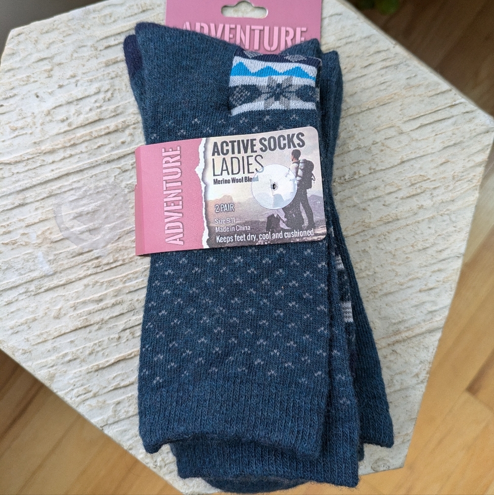 Ladies Adventure Active Socks 2pack, Merino Wool, Size 9-11